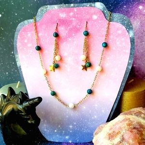 Genuine Apatite and Rainbow Moonstone 14K Gold Nec